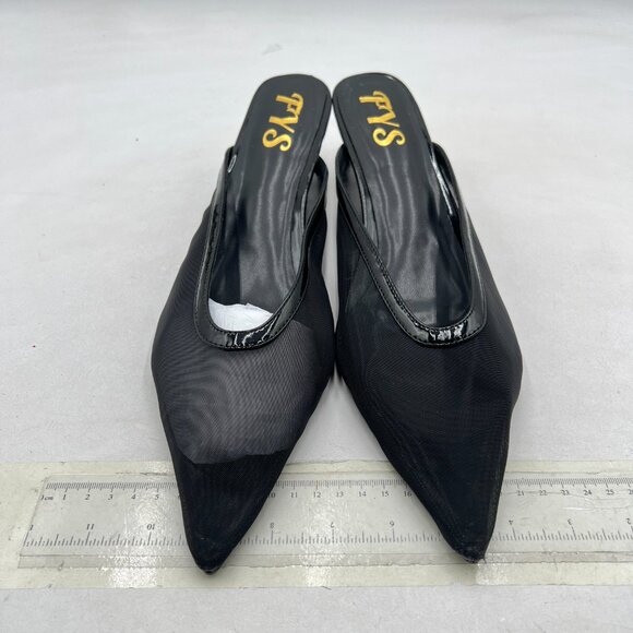 FYS Black Pointed Toe Mules Slip on Low Heels Formal Party Dance Shoes - Picture 2 of 7